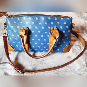 Dooney & Bourke Pre-loved Blue and Tan monogram satchel with strap